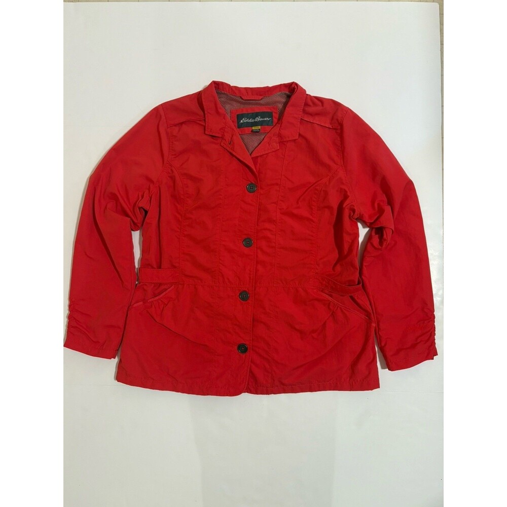 Eddie Bauer Travex Jacket Womens XL Orange Lightweight Button Cinch Waist Travel